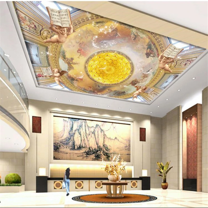 wellyu Custom Wallpaper 3D Stereo Mural European Angel Oil Painting Gorgeous Ceiling Zenith papel de parede wall paper 3d обои