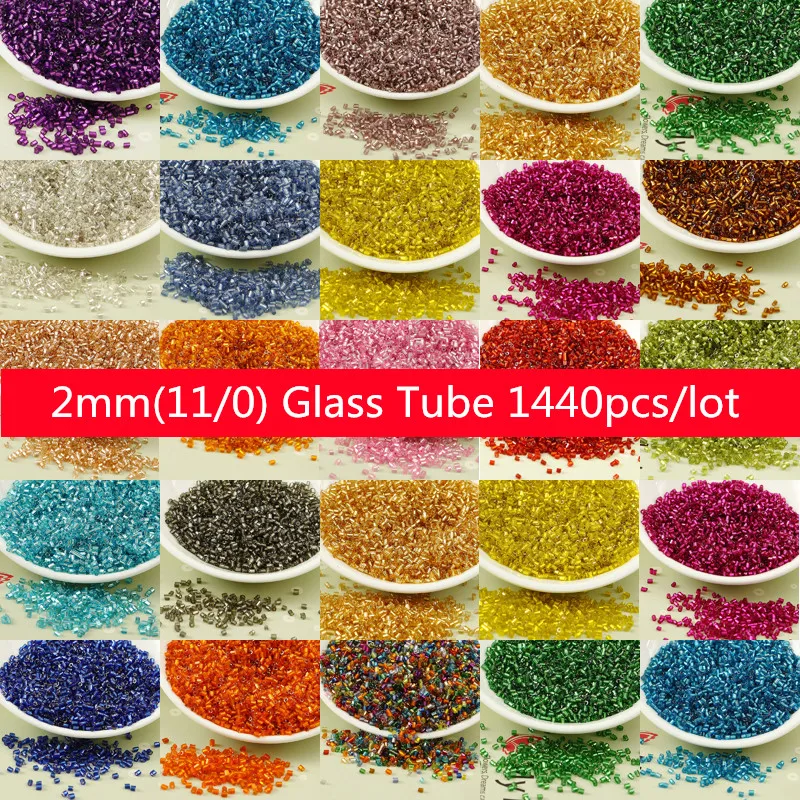 720pcs 2mm(11/0) Silver Core Czech Glass beads Bugle Tubes DIY Material Cross stitch Embroidery Handmade sewing Accessories