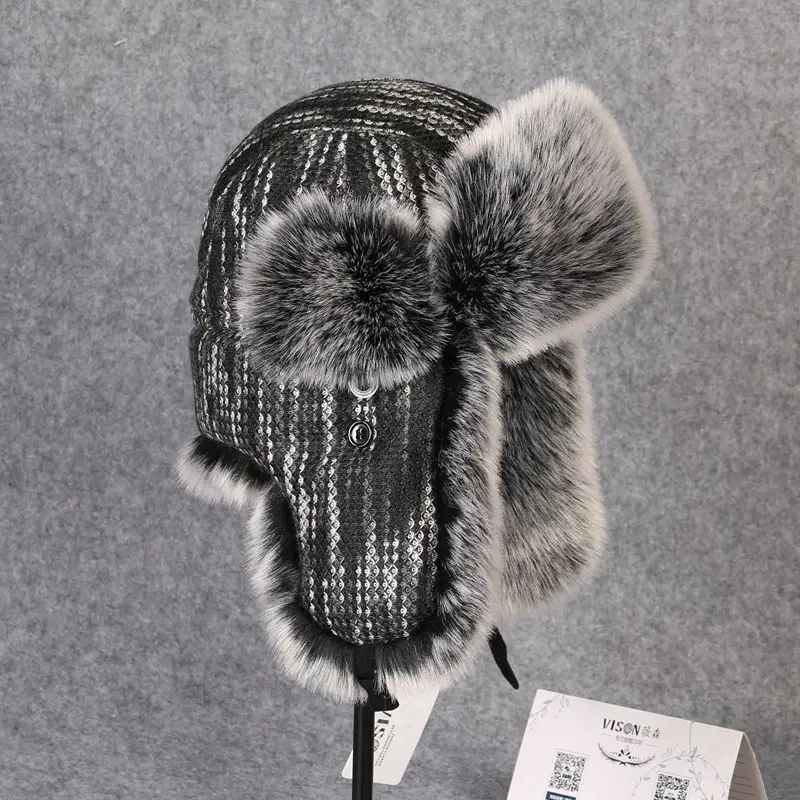 B-8433 Man Bomber Hat Rex Rabbit Fur Trapper Hats Winter Snow Caps Russian Ushanka Hat Earflap Ski Cap