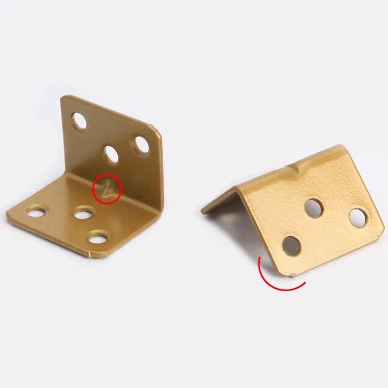 20Pcs Gold 90 Degrees Corner Brackets Fittings Wooden table&Chair Fixed Connector Electroplated Paint 6 mounting screw holes