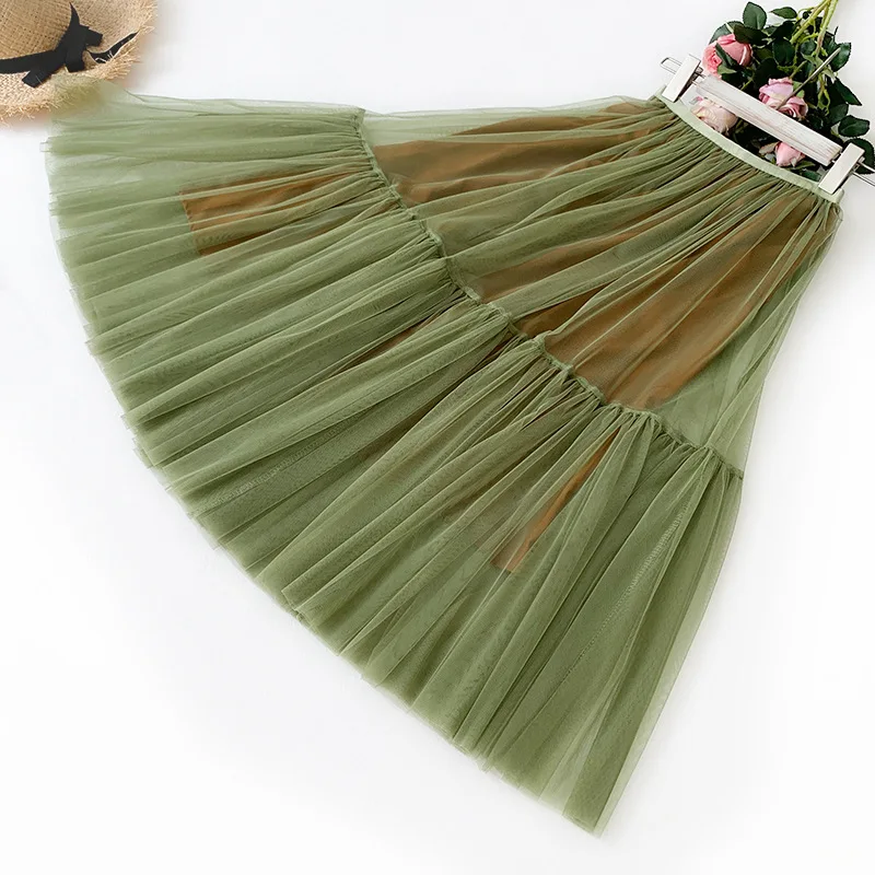 Ohryiyie Groene Hoge Taille Tule Rokken Vrouwen Herfst Winter Zoete Lange Tutu Rok Vrouwelijke Mesh Midi Rok Tutu Jupe Longue Femme