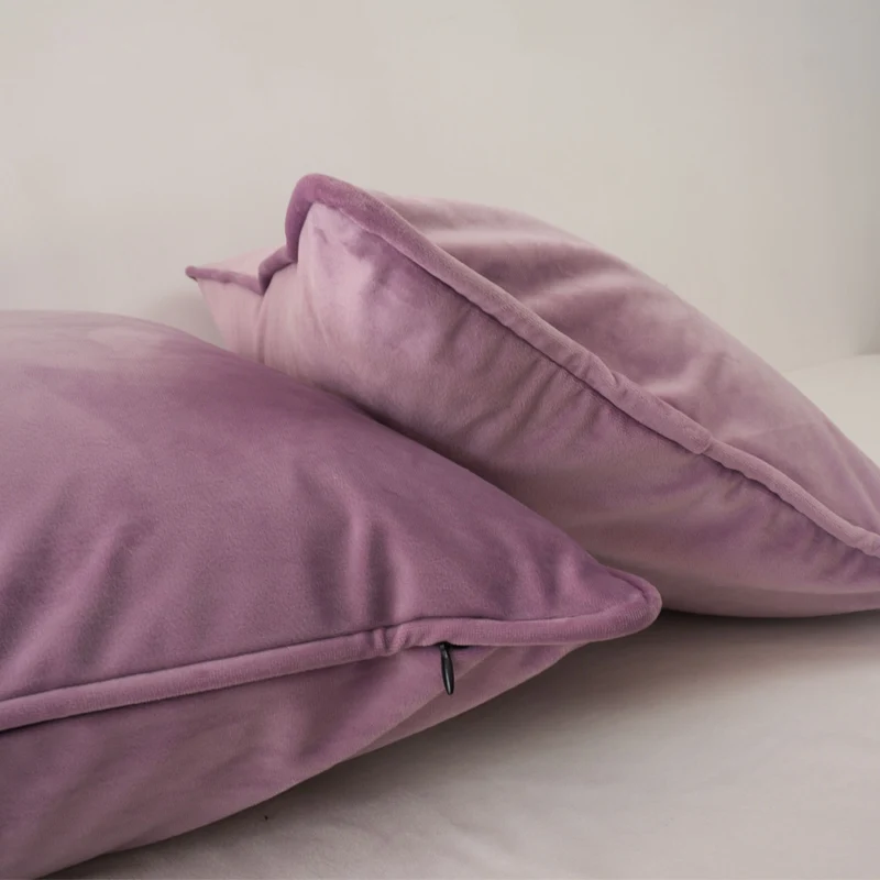 Piping Design Light Pink Purple Velvet Cushion Cover Pillow Case Pillow Cover No Balling-up Without Stuffing