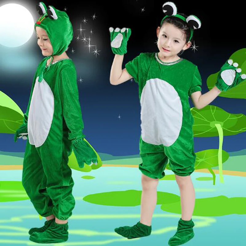 Unisex Children Stage Show Clothes Long / Short Sleeve Kids Carton Frog Cosplay Costumes Students Stage Play Performance Apparel