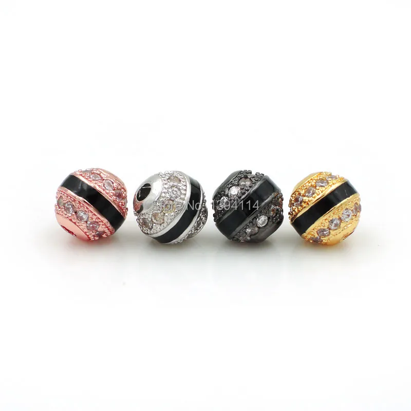 

7*7*7mm Micro Pave Clear CZ Solid Beads With Black Enamelling Fit For Making DIY Bracelets Or Necklaces Jewelry