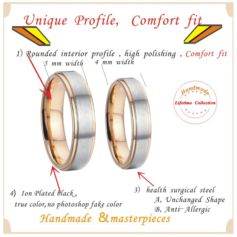 Conjunto de anillos de boda para hombres y mujeres, Alianza de Amor, promesa de matrimonio clásica, regalo para parejas, anillo de acero inoxidable