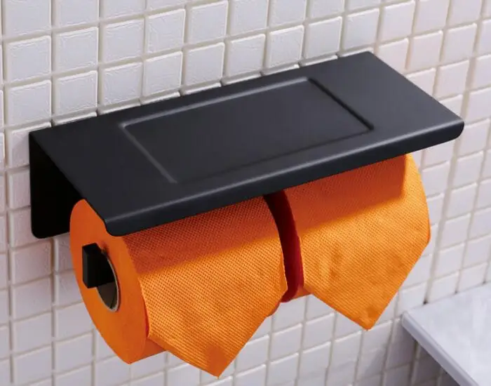 matte black color Double  Roll Toilet Paper Holders Multi-function Bathroom Shelves Bathroom Accessories PF260