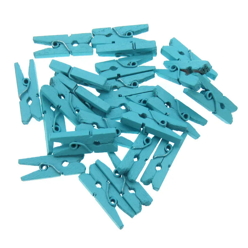 50Pcs Small 2.5cm Blue Pink Natural Wooden Clips Photo Clips Clothespin For Home DIY Wedding Baby Party Peg Decorations