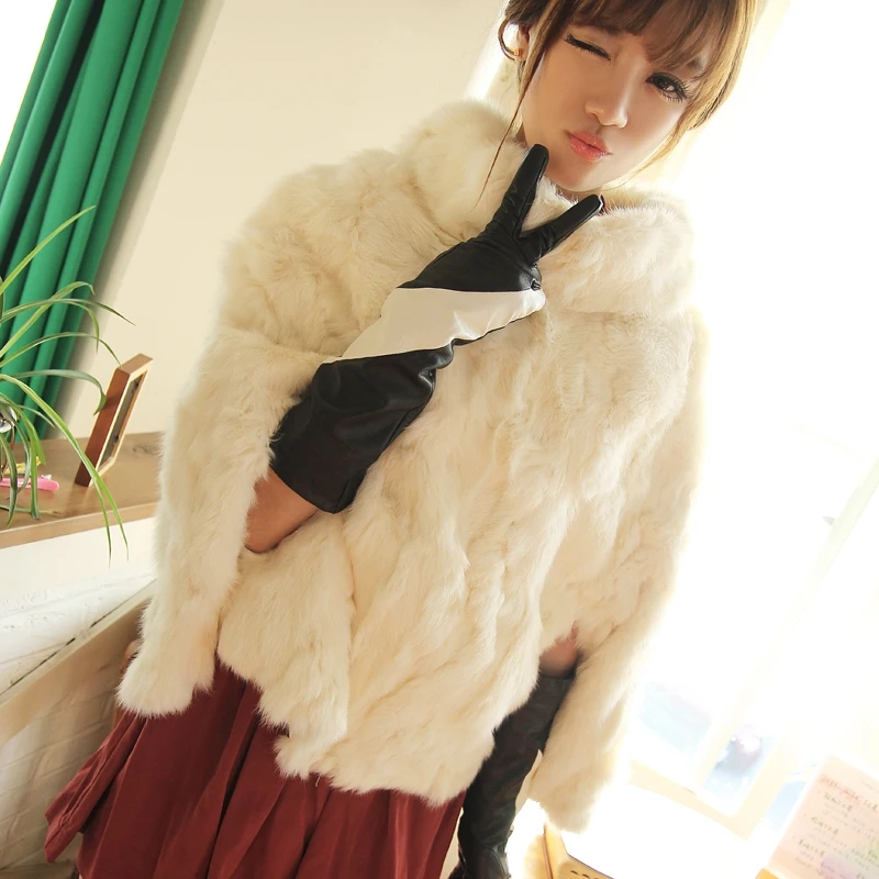 

The real white rabbit fur coat winter cloak shawls lovely warm genuine free shipping J599038