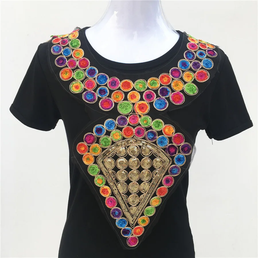 1pc Colorful African Sequins Lace Fabric Collar Neckline Collar Venise Applique Sewing Diy Craft Accessories