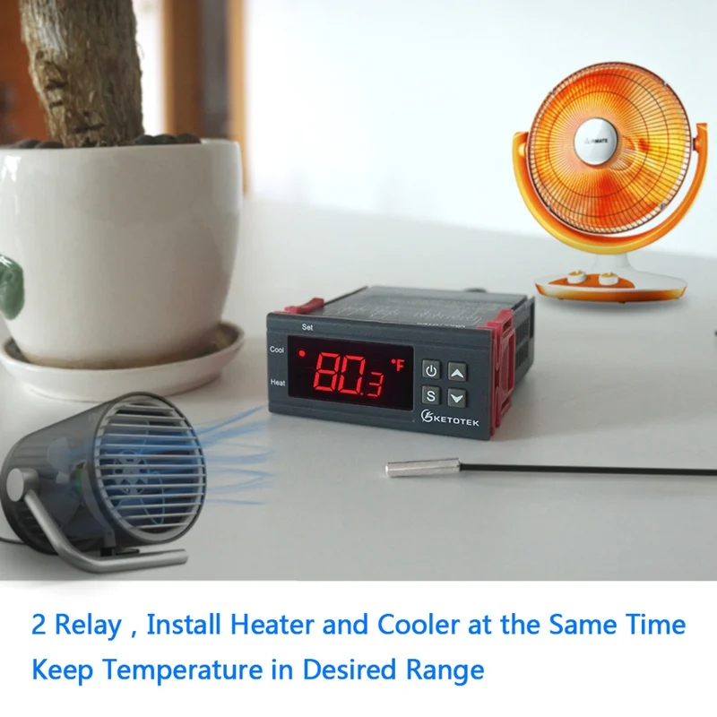 Imagem -04 - Termorregulador Digital Kt1000 Termostato Controle de Temperatura 12v 24v 220v para Incubadora com Aquecedor e Refrigerador com Tela c & f