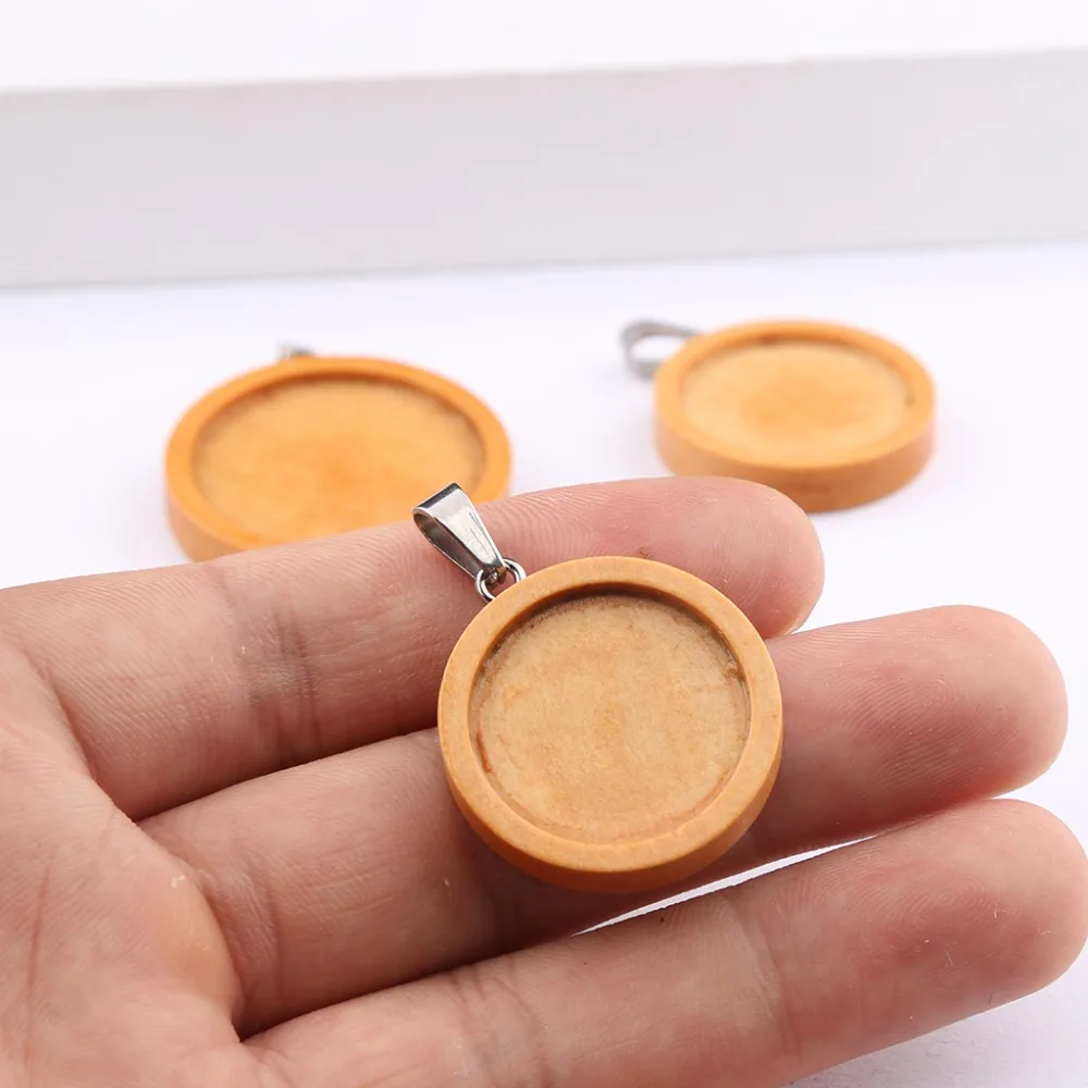 onwear 10pcs round wood cabochon setting 20mm 25mm dia blank wooden cameo base diy pendant trays for jewelry making