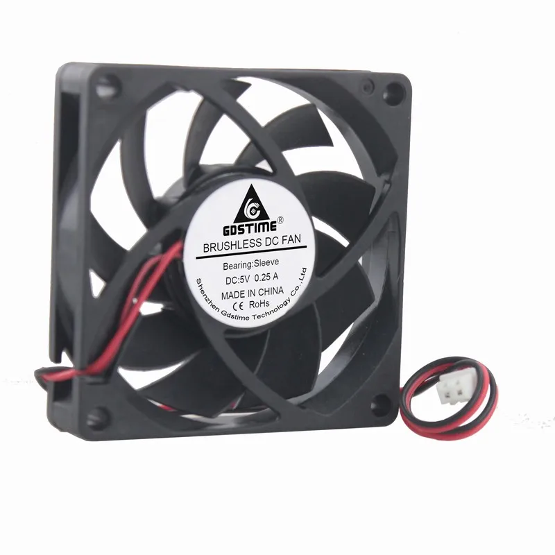 20 pieces Gdstime 70x70x15mm 5V 2 Wire 7cm CPU Burshless DC Cooling Fan 70mm x 15mm 7015 Black Case Radiator