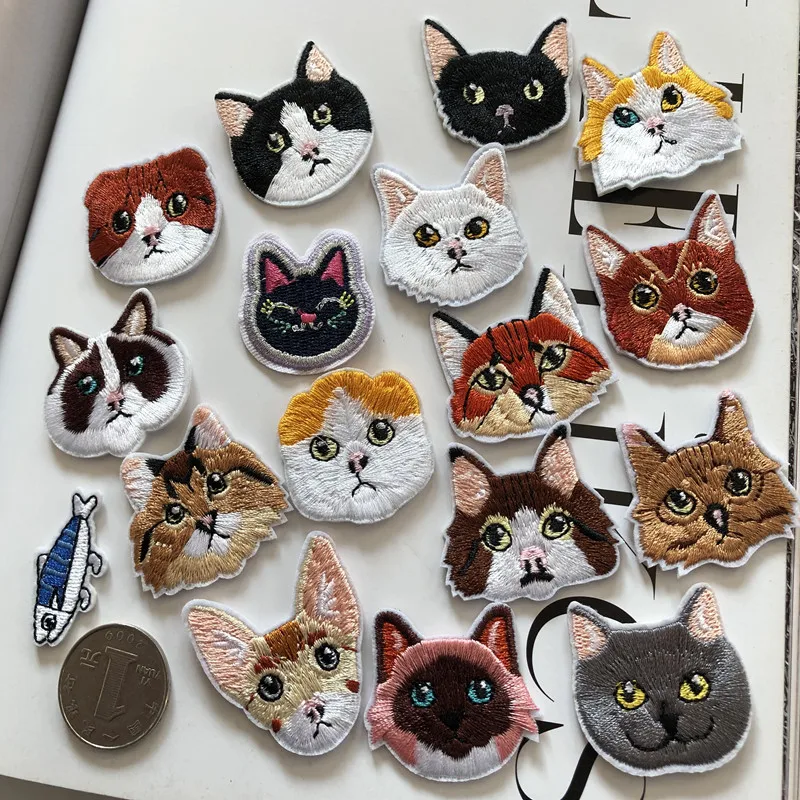 

17Pcs No Repeat Lovely Cat Patch Embroidery Applique Iron On Clothing Jean Stick Cartoon Patches For Clothes Patchwork Diy Black