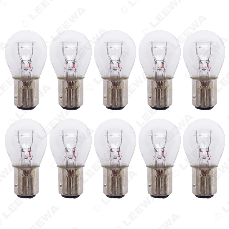 LEEWA 200pcs 10pcs DC12V Car BAZ15D/P21W/4W/1122 Clear Glass Lamp Brake Tail Bulb Car Indicator Halogen Lamp #CA4276