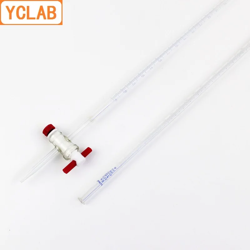 YCLAB 100mL Burette with PTFE Stopcock Class A Transparent Glass Laboratory Chemistry Equipment