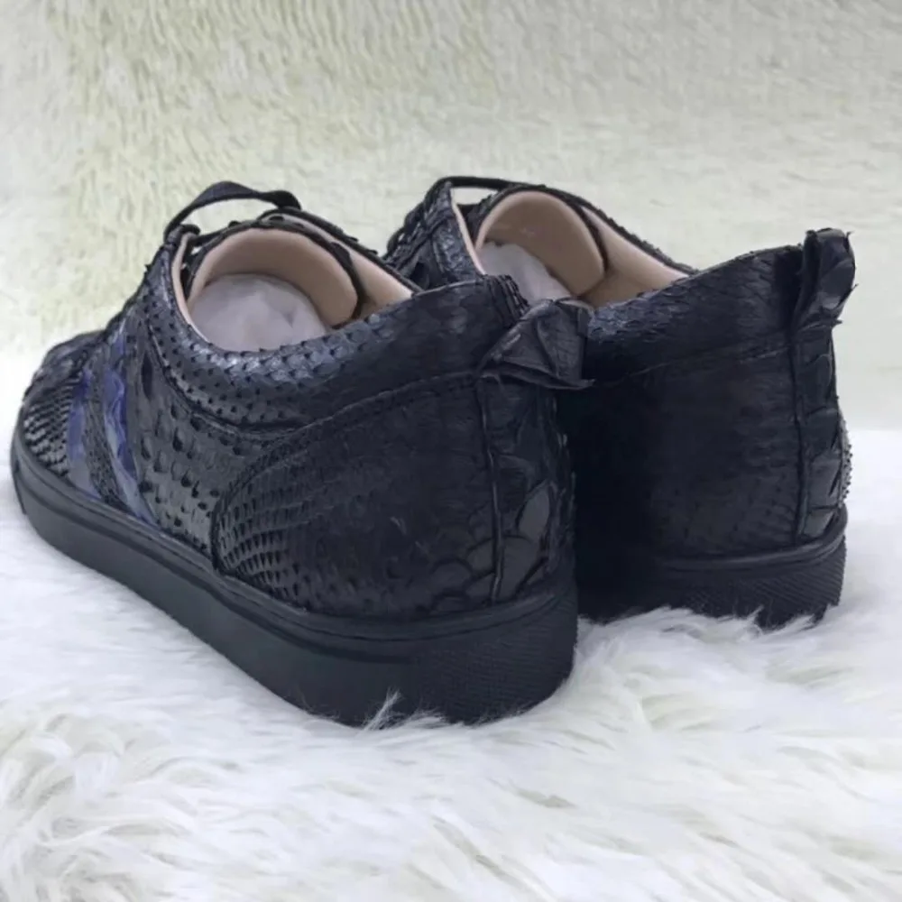 100% Genuine real python skin men shoe,high end quality snake skin black&blue color men shoe sneaker with cow lining free ship