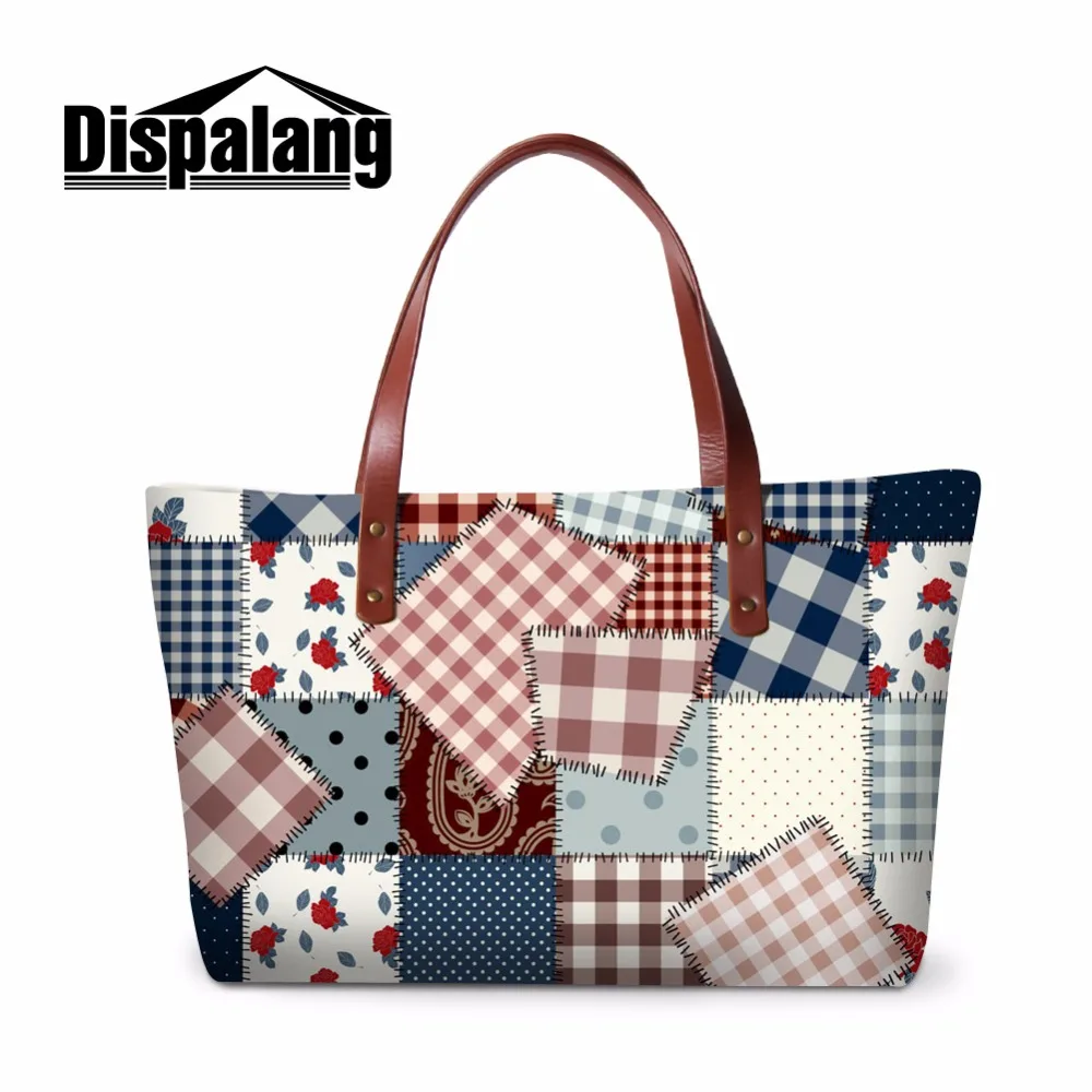 Dispalang Patchwork Shoulder Handbag Women Fabric Printed Messenger bag for Ladies Colorful Geometric Large Tote Bag Teen Girls