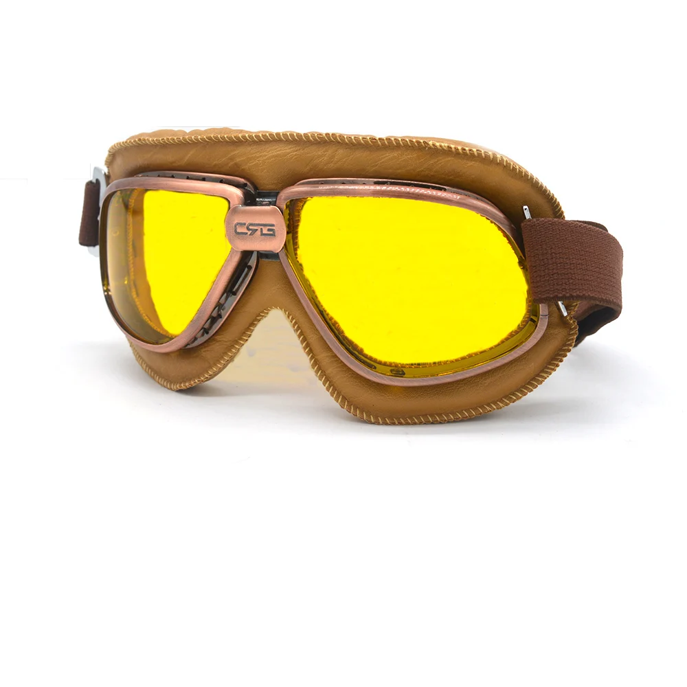 Motorcycle OTG Goggles Motorbike Retro Vintage Pilot Style Glasses Steampunk Face Mask Open Half Helmet Yellow