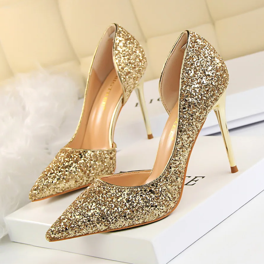 BIGTREE Women Pumps Extrem Sexy High Heels Women Shoes Thin Heels Female Shoes Wedding Shoes Gold Sliver White Ladies Shoes