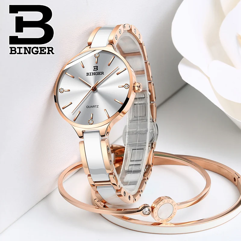 Switzerland Binger Ceramic Quartz Watch Women Casual Luxury Brand Wristwatches Gift Bracelet Relogio Feminino Montre Relogio