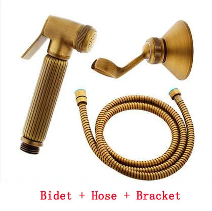 Brass handheld bidet shower set, Antique bathroom wall mounted bidet spray set, Copper toilet flushing device suit vintage