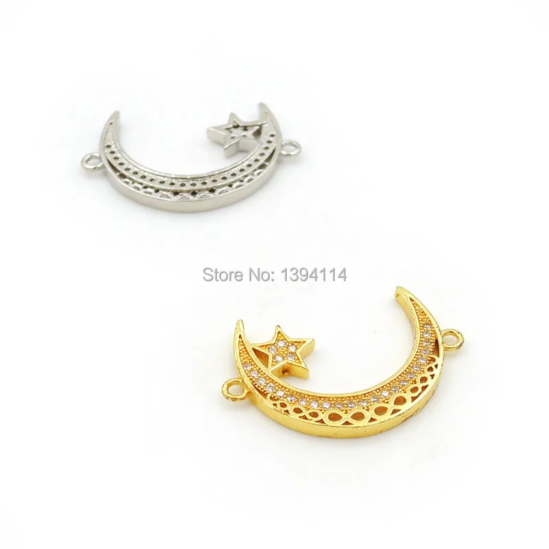 27*17*2mm Micro Pave Clear CZ Crescent Connector With Star Fit For Women As DIY Bracelets Accessory