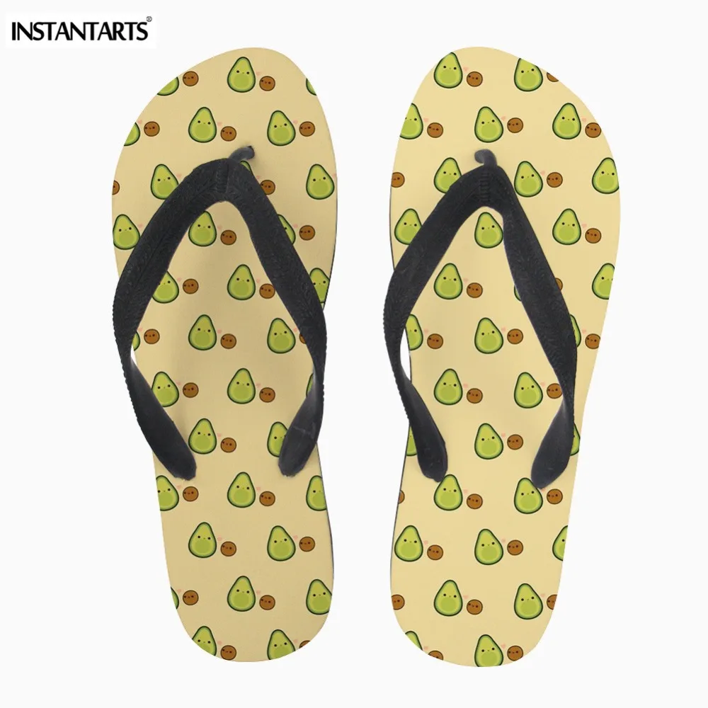 INSTANTARTS Cute Avocado and Stone Printing Women Summer Beach Flip Flops Rubber Comfortable Female Home Footwear Slippers Light