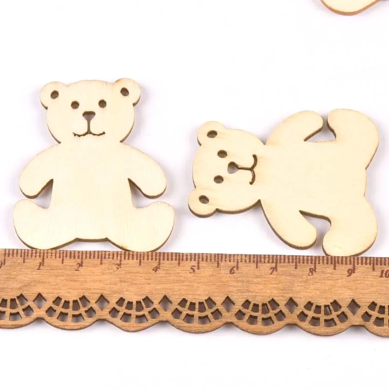 20Pcs Bear pattern natural Wooden Scrapbooking Craft for Embellishments Handmade Diy handicraft Decor 41x48mm MT1757