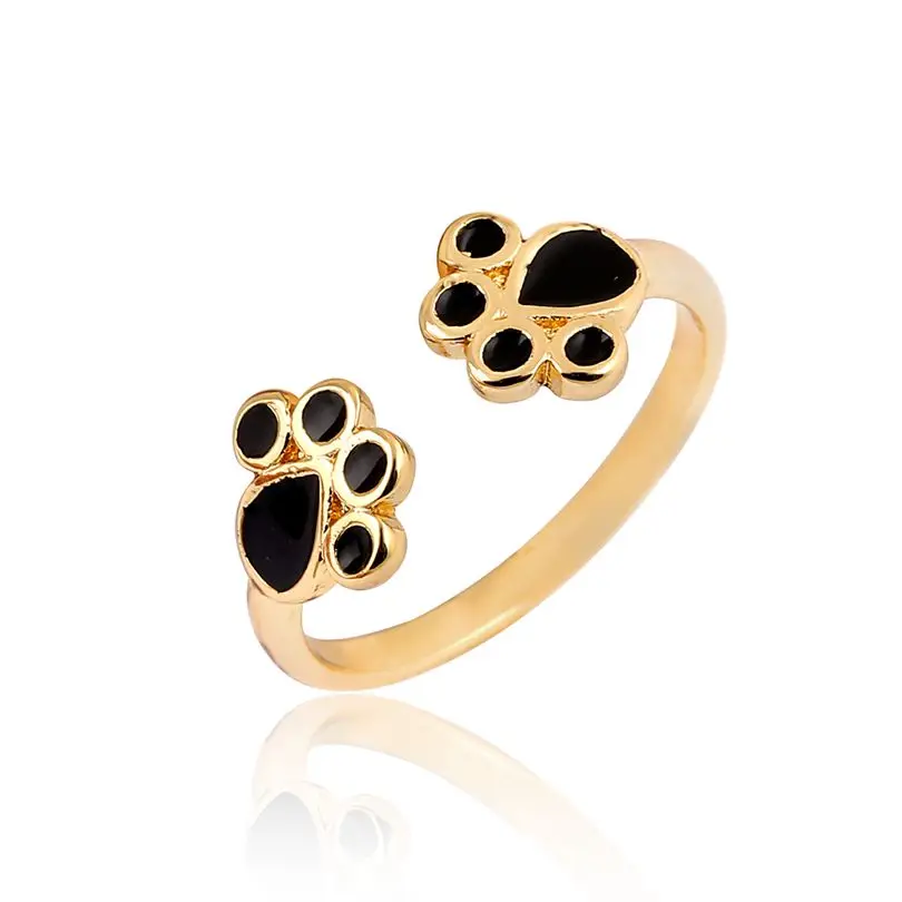 Wholesale 50Pc/lot Adjustable Fashion Animal Cat Dog Paw Print Ring Black Oil Rings for Women Ideal Gift