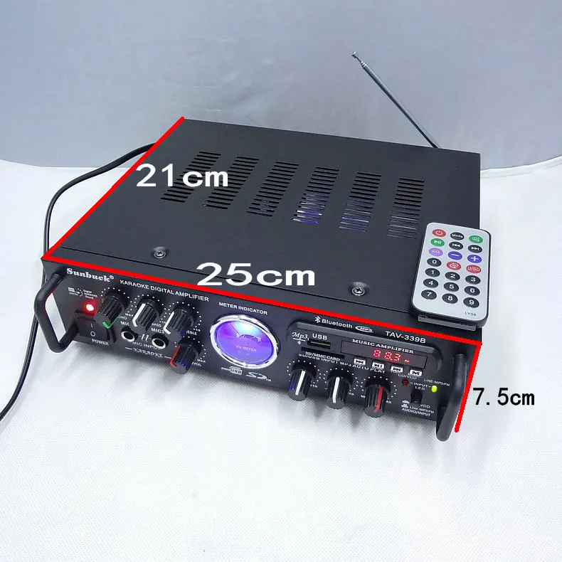 TAV-339B 200วัตต์220โวลต์ไฮไฟเครื่องขยายเสียงคาราโอเกะไมโครโฟนคู่/บัตร/FMเครื่องขยายเสียง