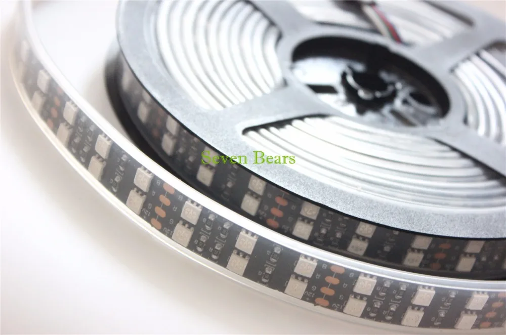 

IP67 Silicone Tube Waterproof Black PCB LED Strip RGB 5050 Double Row,Black PCB Board,,120LED/m,5m 600LEDs DC12V Black PCB