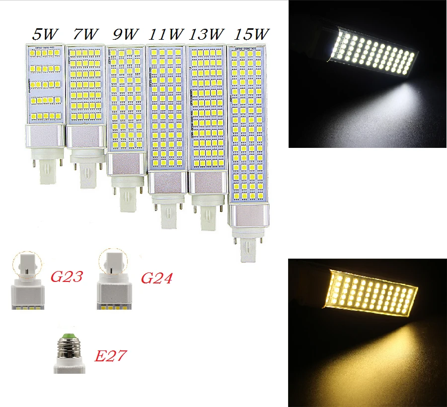 

Lampada G23 G24 E27 5W 7W 9W 11W 13W 15W 85V-265V/AC Horizontal Plug lamp SMD5050 Bombillas LED PL Corn Bulb Spot light CE RoHS