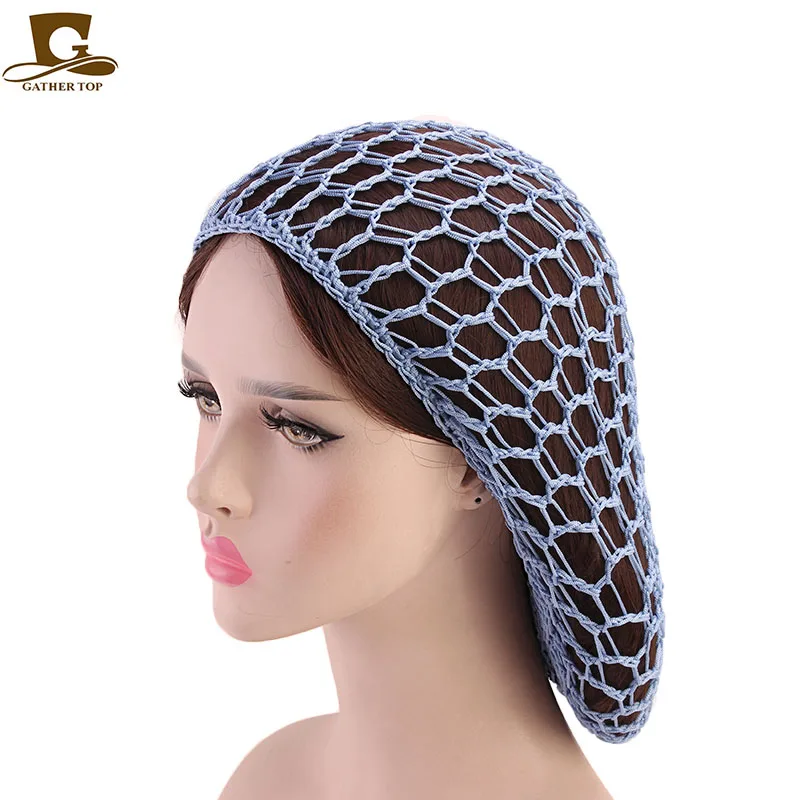 New Wide Band Mesh Snood Hair Net Headbands Lady Turban Hair Accessories Women Soft Rayon Crochet Hairnet Oversize Knit Hat Cap