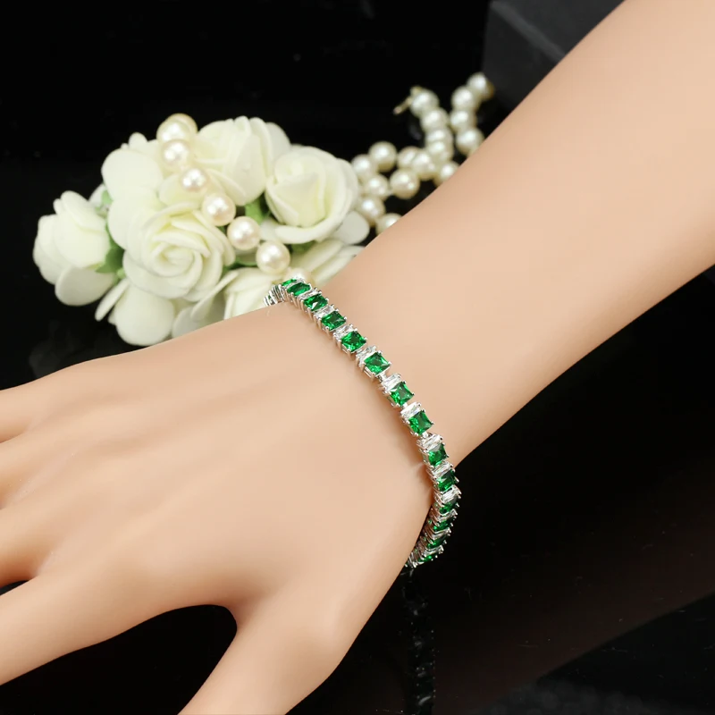 CWWZircons Brand High Quality Cubic Zirconia Paved Square Green Stone Fashion Bracelets for Women Best Friend Jewelry CB146