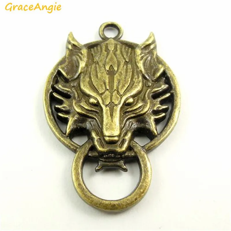 GraceAngie 8pcs Vivid Wolf Head Pendant Circle In Mouth Zinc Alloy Charm Handmade Special Stylish Hyperbole Jewelry Findings