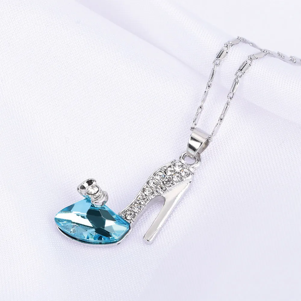 Hot 1PC Cinderella High heel Pendant Women Long Necklace Multicolor Dream Rhinestone Crystal Shoes Romantic Jewelry Accessories