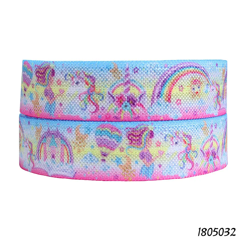 (50 yards/lot) Beautiful rainbow unicorn horns printed elastic ribbon for birthday party decoration