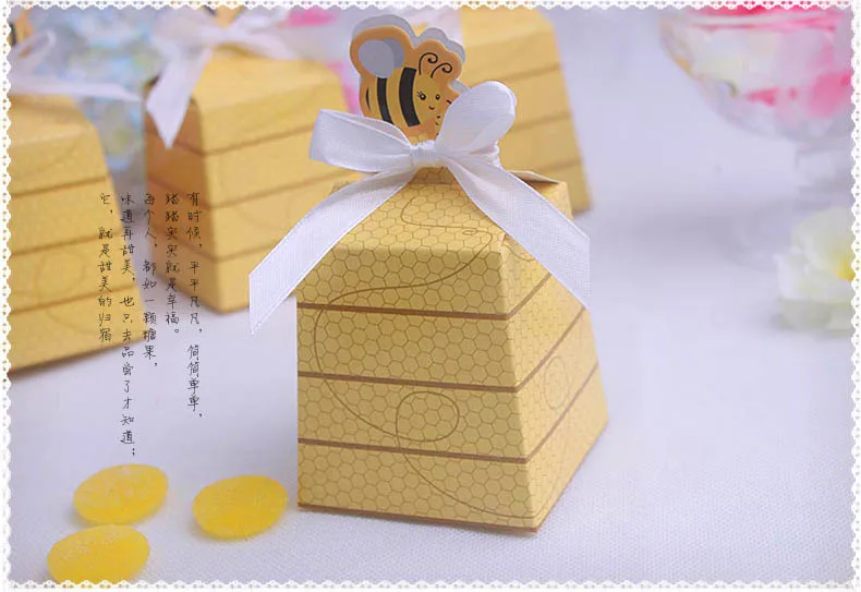 50pcs/lot new honey bee baby Shower candy box,birthday party decorations kids,gifts box,bee weddng favor box,wedding decoration