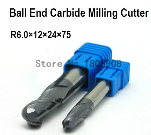 2F-R6.0*12*24*75,Spiral Bit Milling Tools, Carbide Ball Nose End Mill, the lathe tool,boring bar,cnc,machine