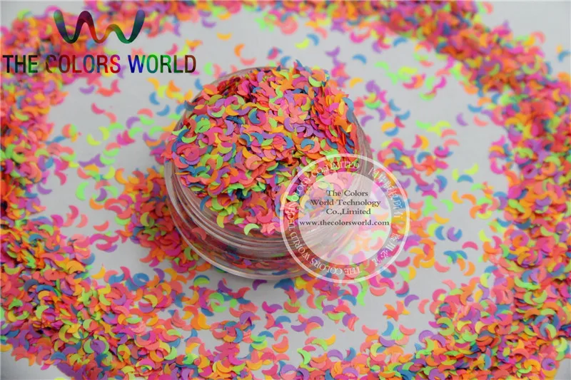 MN3-76 Mix 3MM Neon Color Solvent Resistant Glitter MOON shape Glitter for Nail Polish Acrylic,DIY supplies1pack=50g