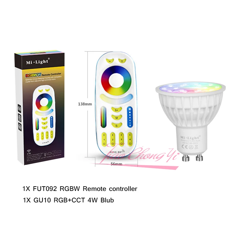 Mi Light Dimmable Led Bulb 4W  GU10 RGB CCT(2700-6500K) led Lamps Indoor Decoration with 2.4G RF LED Remote Control