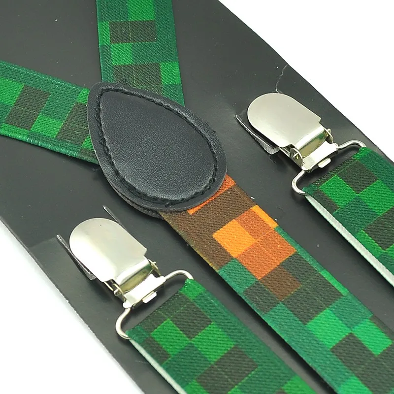 Gratis Verzending 2.5 Cm Groen Oranje Zwart Plaid Checker Jarretel Clip-On Bretels Elastische Bretels Jarretelle Y-Back bretels