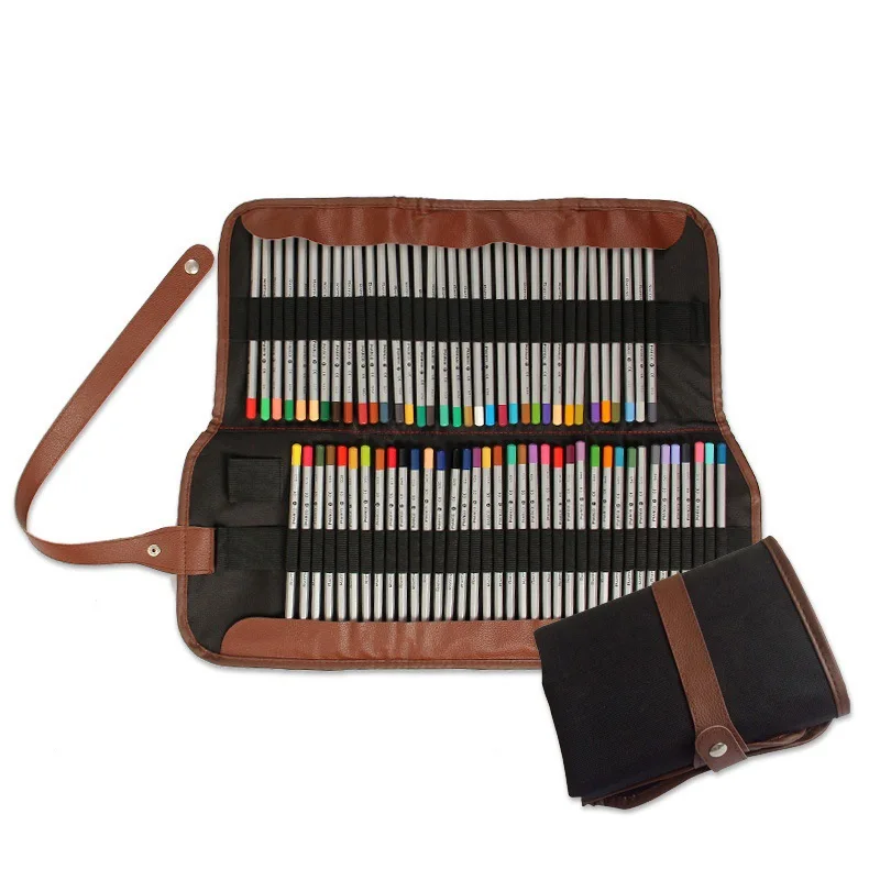 Semplice e portatile 24/36/48 Fori di Cuoio DELL\'UNITÀ di elaborazione Della Cassa di Matita Rotolo di Tela Del Sacchetto Pencilcase Schizzo A Penna