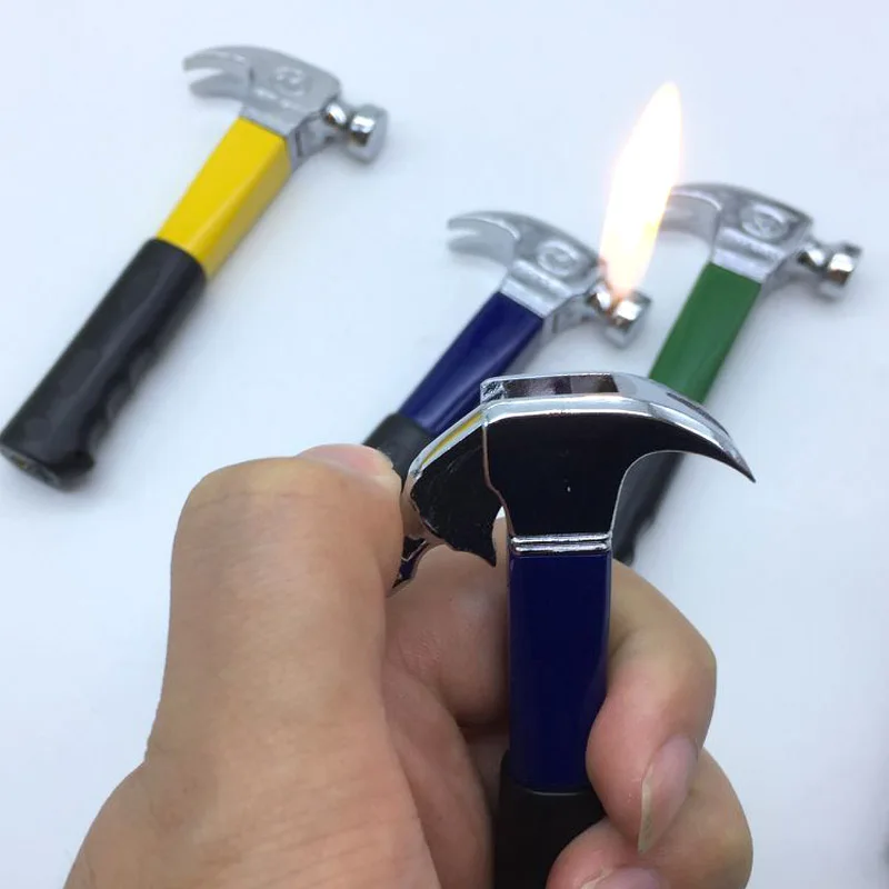 Creative Mini Hammer Shape Cigarette Lighter Refillable Butane Gas Ornaments Toy Gas Lighter Smoker Gift Home Decoration