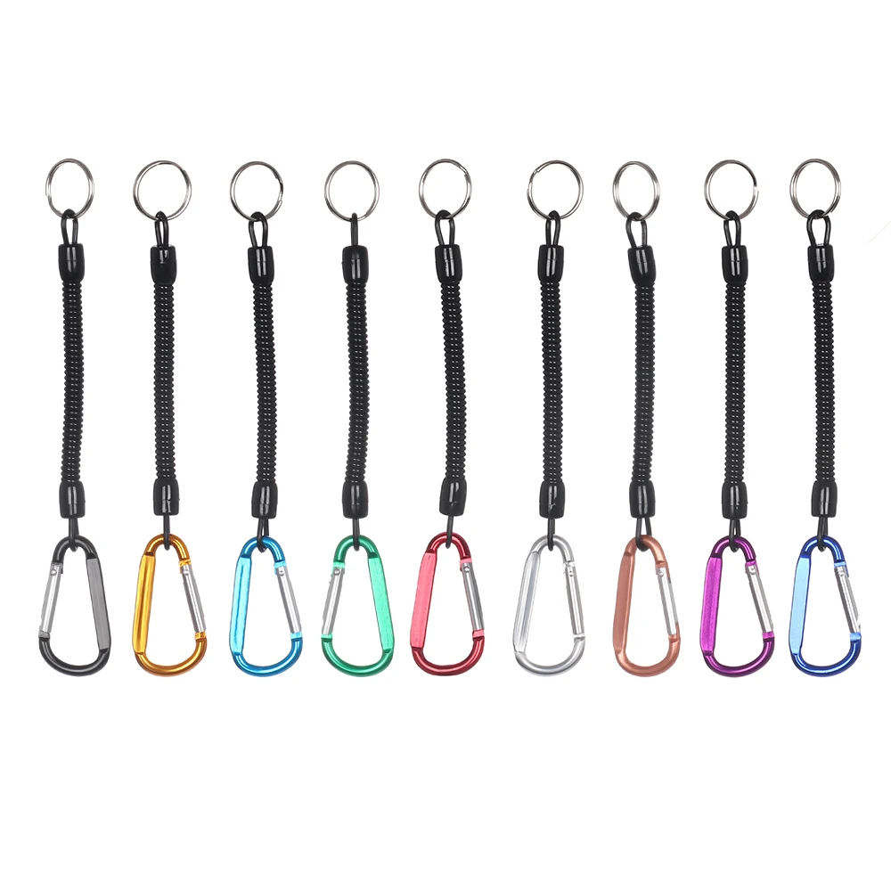Cerradura de seguridad de cuerda elástica de resorte retráctil de TPU, correa retráctil de plástico, llavero antipérdida, mosquetón, accesorio de escalada, 1 unidad