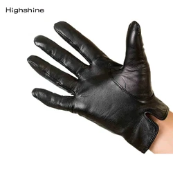 Guantes de cuero genuino para hombre, manoplas suaves de piel de cabra para pantalla táctil, a la moda, cálidos, negros, para conducir, ciclismo y Moto, Invierno