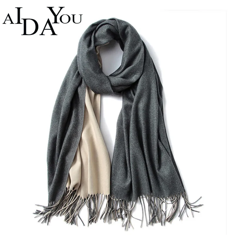 

Fashion Autumn Winter Women long Scarf Reversible Solid imitation cashmere Shawl Warm Tippet with contract colors ouc2514