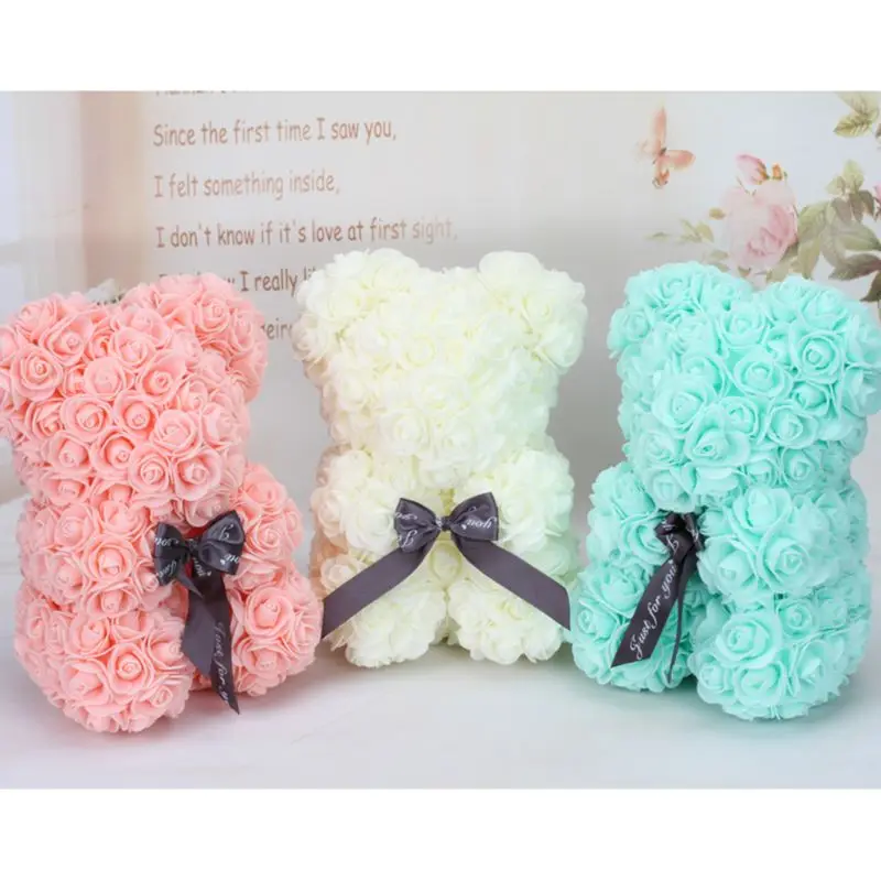 Handmade Flowers Bear for Doll Decoration Artificial Flowers Bear Ornaments Valentines Gifts for Birthday Party Wedding