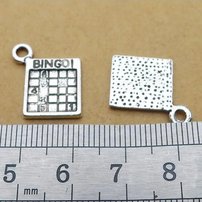 Newest 50 Pieces/Lot 15x17mm Antique Silver Plated Alloy Square Charm With Letter BINGO For Jewelry Making