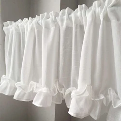 White Half Curtain Fashion Coffee Yarn Lotus Leaf Lace Pure Short Curtain for Bar Kitchen Cabinet Door Children's Room